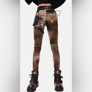 Steampunk tie dye print leggings with detachable waist belt